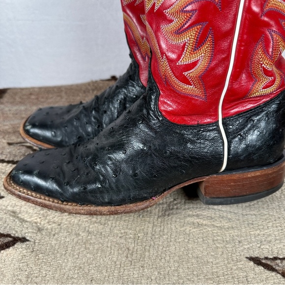 Justin Boots Red and Black ostrich square toe western cowgirl Cowboy Boots - Picture 13 of 13